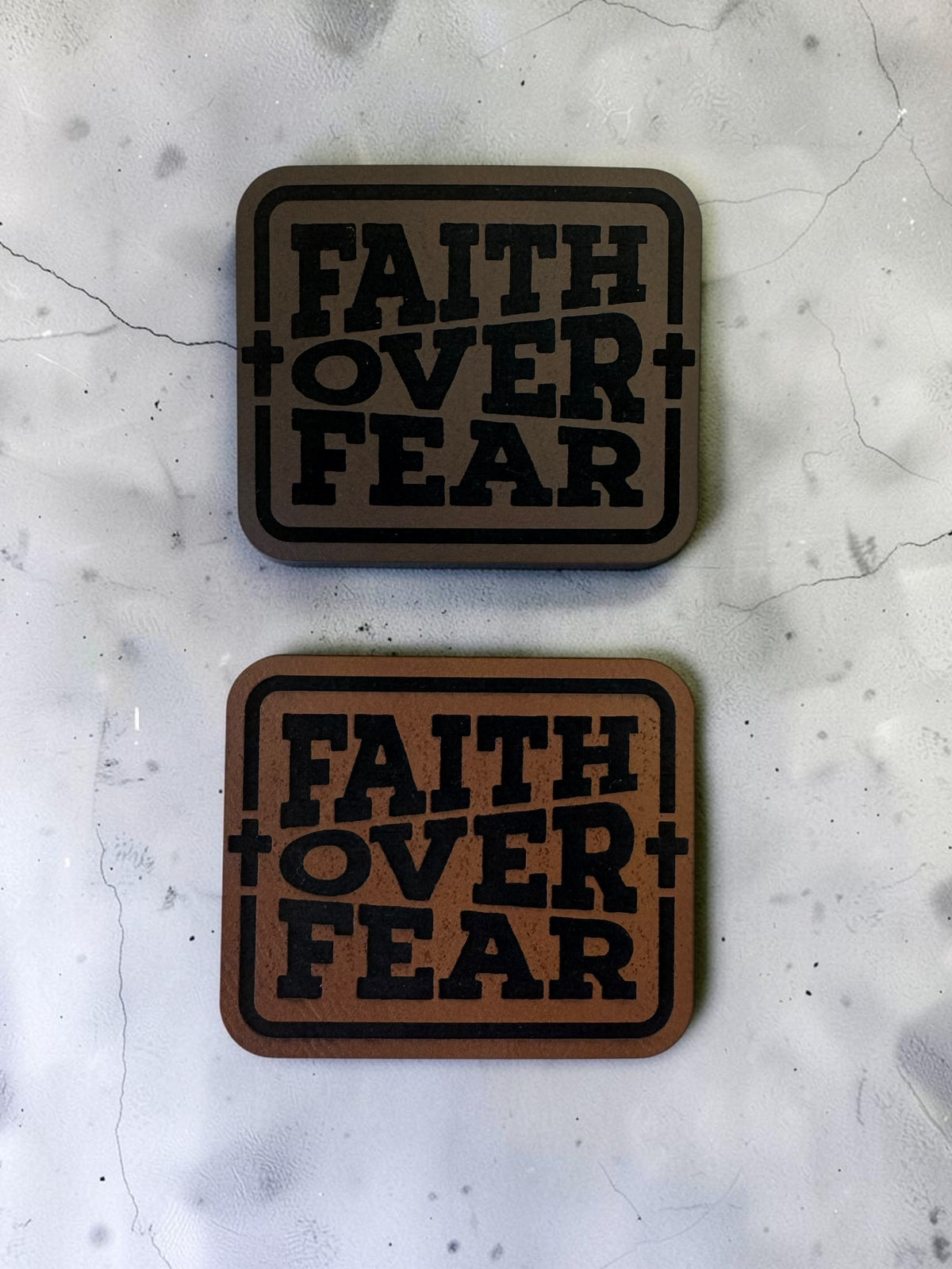 Faith Over Fear Laser Engraved Leather Hat Patch