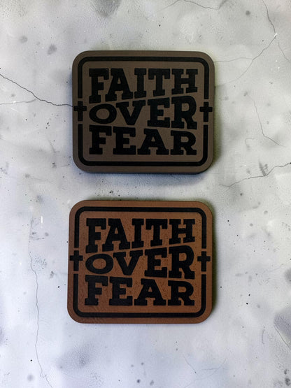 Faith Over Fear Laser Engraved Leather Hat Patch