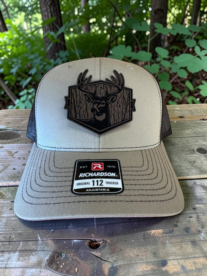 Deer Buck Laser Engraved Leather Hat Patch