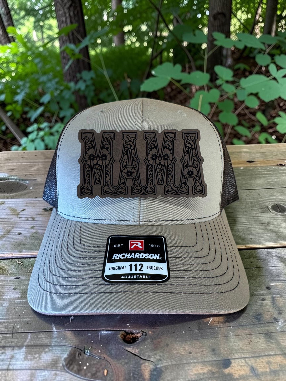 Mama Laser Engraved Leather Hat Patch