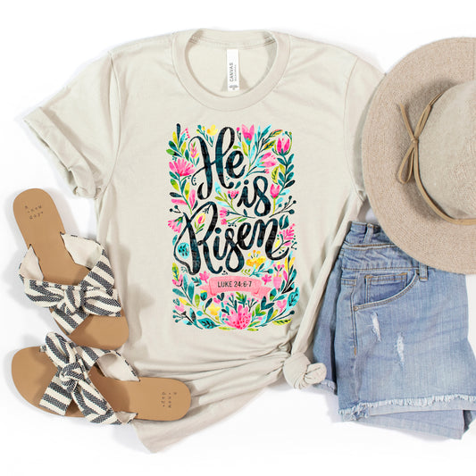 He Is Risen Floral Distressed #3050 DTF Transfer