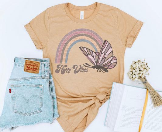 Happy Vibes Rainbow Butterfly Retro #1217 - DTF Transfers