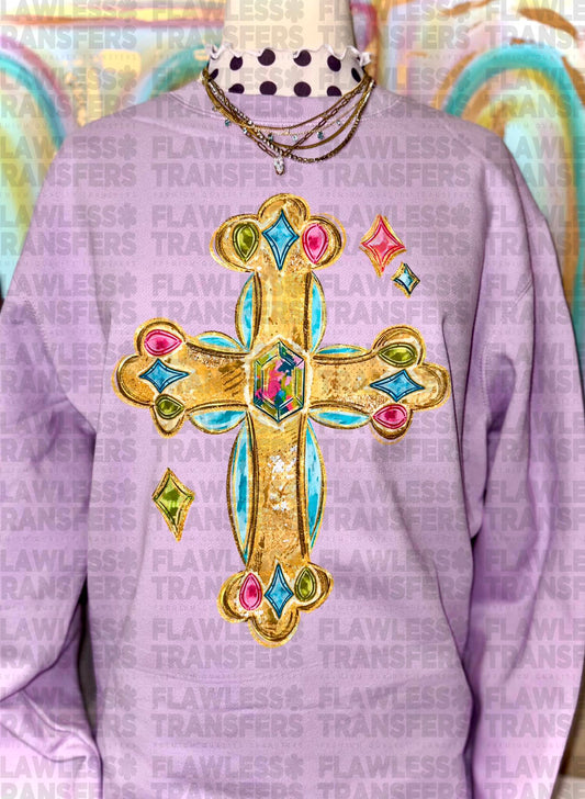 Jeweled Cross #3053 DTF Transfer