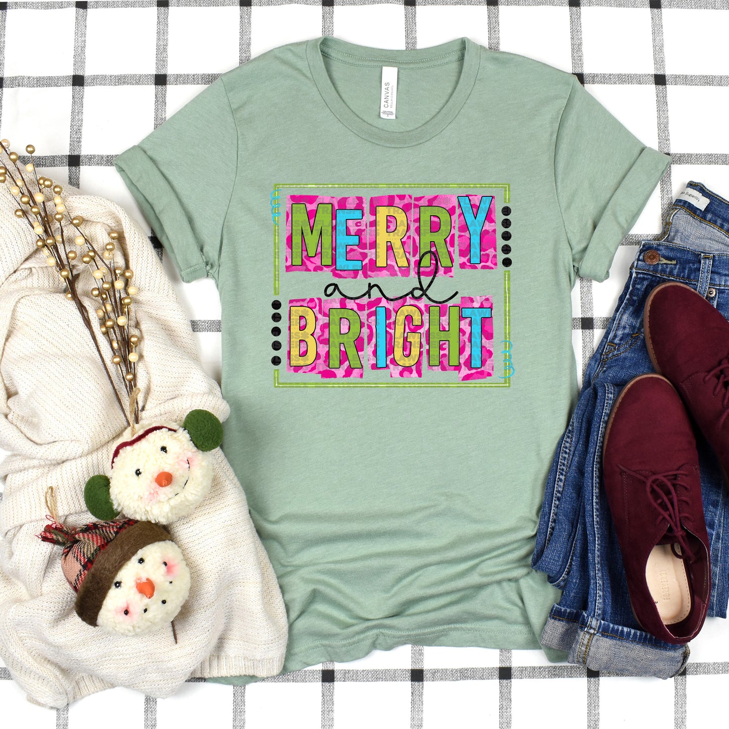 Merry And Bright Colorful Blocks #2901 DTF Transfer