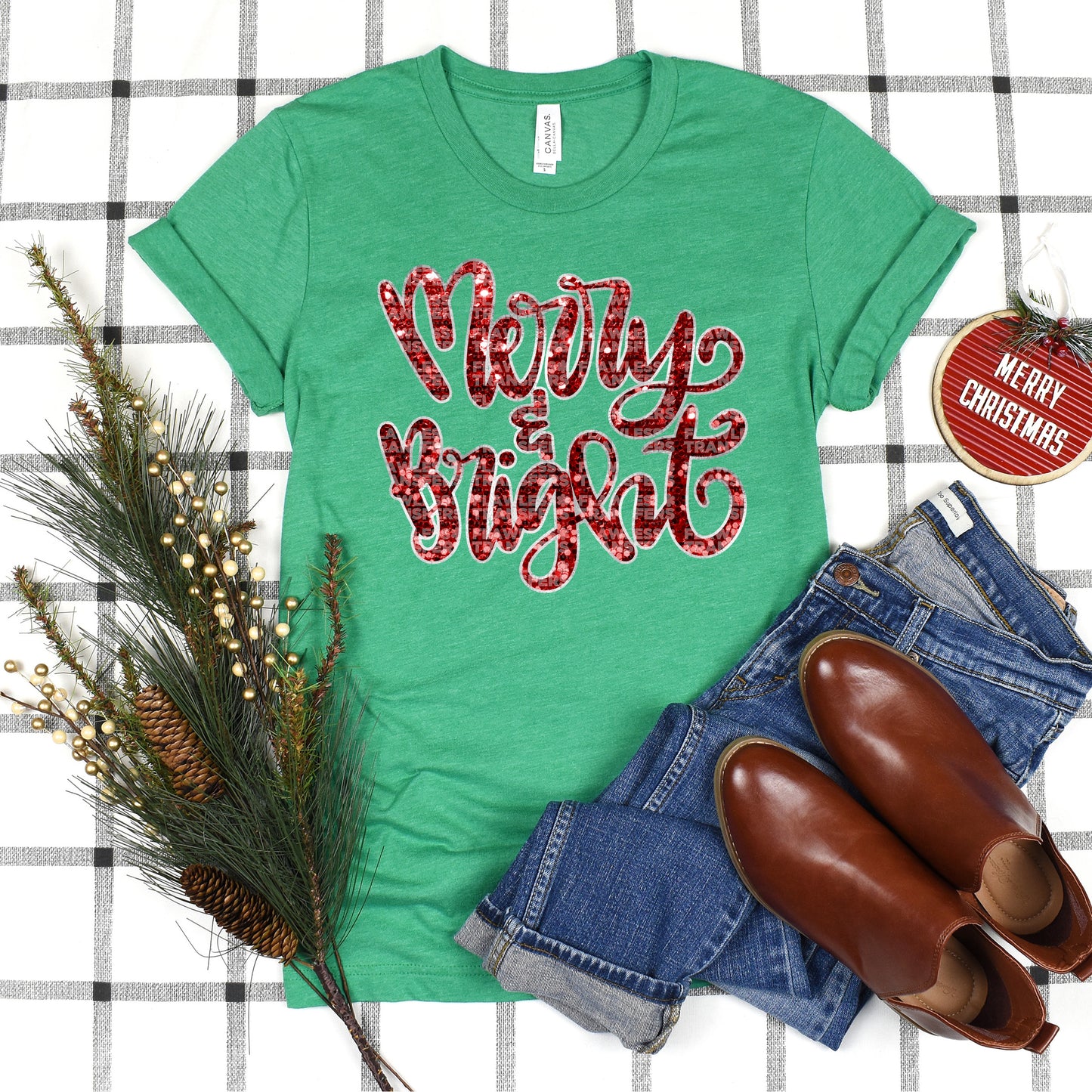 Merry And Bright Faux Sequins #2902 DTF Transfer