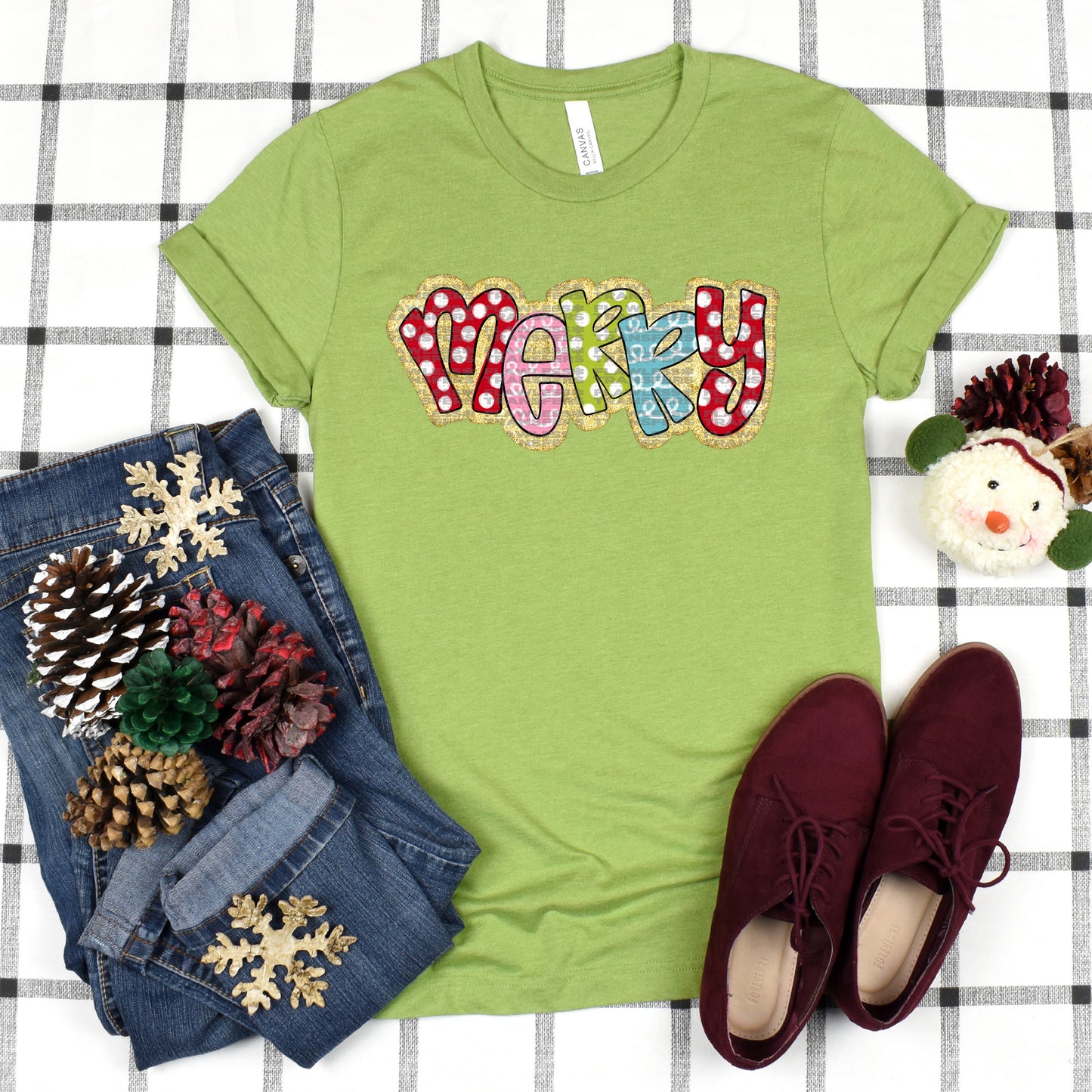 Merry Polka Dots And Doodles Glitter Outline #2908 DTF Transfer