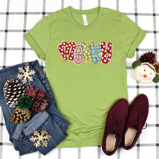 Merry Polka Dots And Doodles Glitter Outline #2908 DTF Transfer