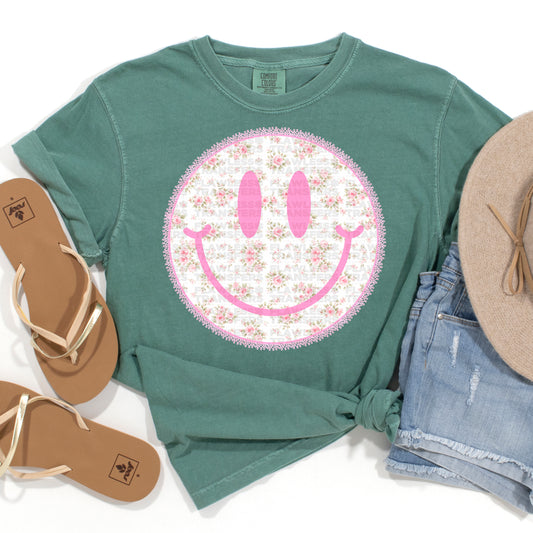 Smiley Pink Floral #3890 DTF Transfer