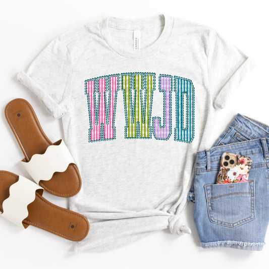 WWJD Seersucker No Bow #3056 DTF Transfer