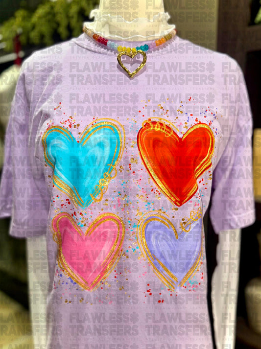 Watercolor Multi Hearts #3004 DTF Transfer