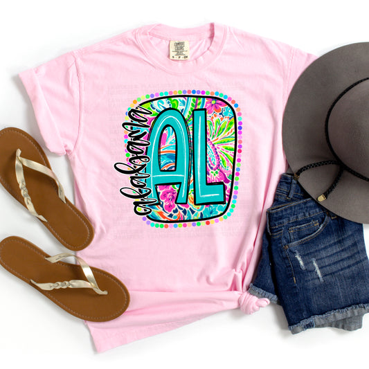 Alabama Scribble Letter Bright Paisley Floral DTF Transfer