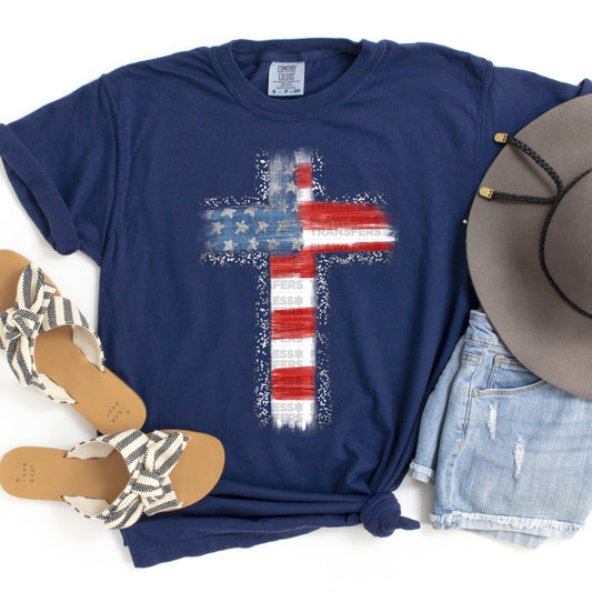 American Flag Cross #2136 DTF Transfer