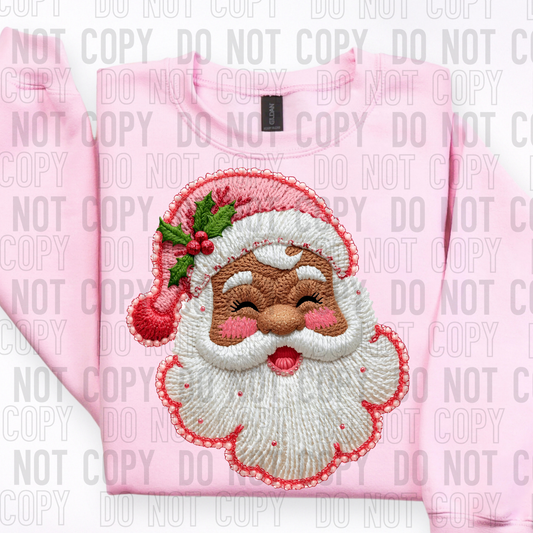 Black Santa Pink Hat Faux Pearls #2574 DTF Transfer