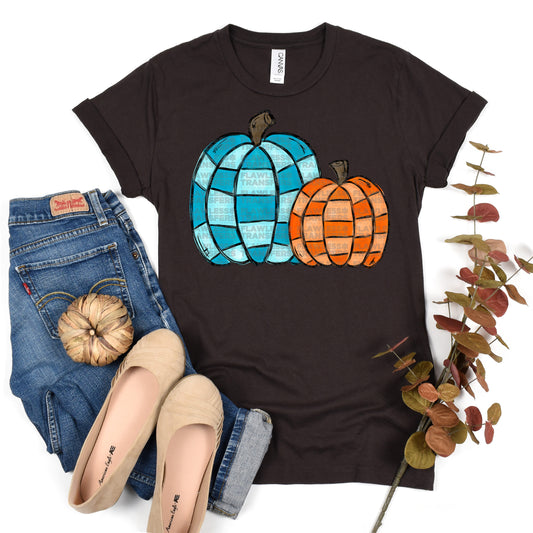 Blue And Orange Checkered Pumpkins #2268 DTF Transfer