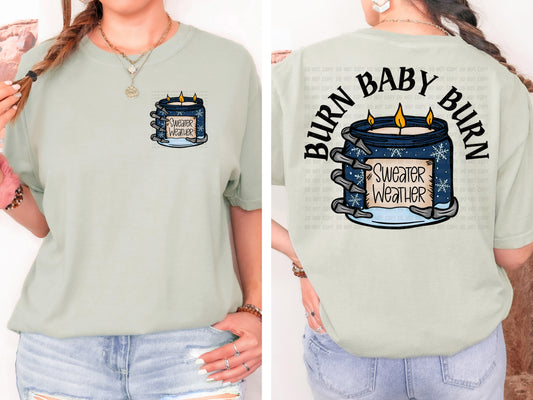 Burn Baby Burn Sweater Weather Candle DTF Transfer - Pocket and Back Print SET