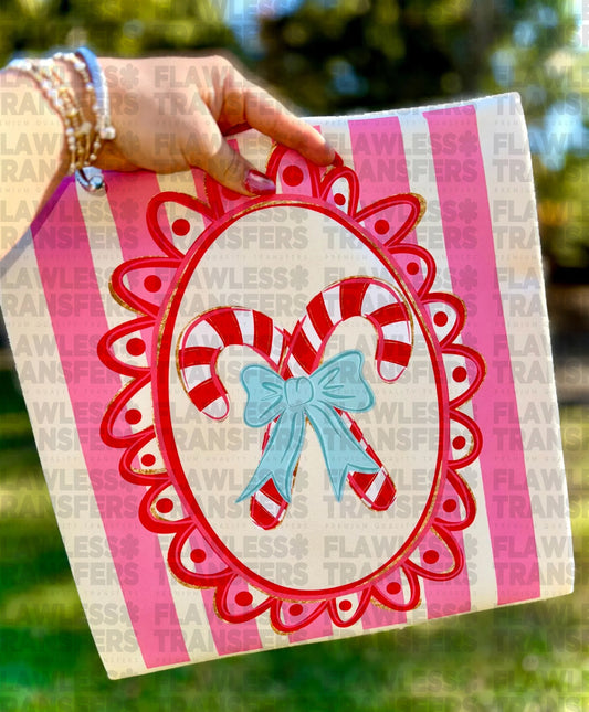 Candy Cane Preppy Frame With Glitter #2823 DTF Transfer
