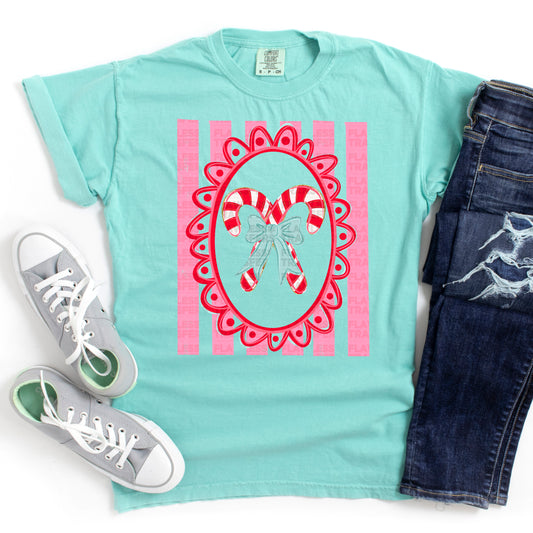 Candy Cane Preppy Frame No Glitter #2824 DTF Transfer