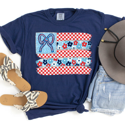 Checkered Floral USA Flag #0032 DTF Transfer
