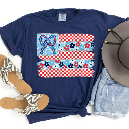 Checkered Floral USA Flag #2172 DTF Transfer