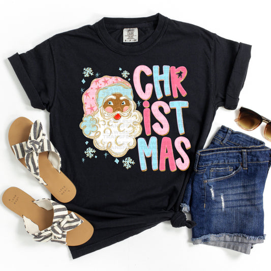 Christmas Doodle With Glitter Black Santa #2827 DTF Transfer