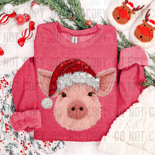 Christmas Pig Faux Yarn #2589 DTF Transfer