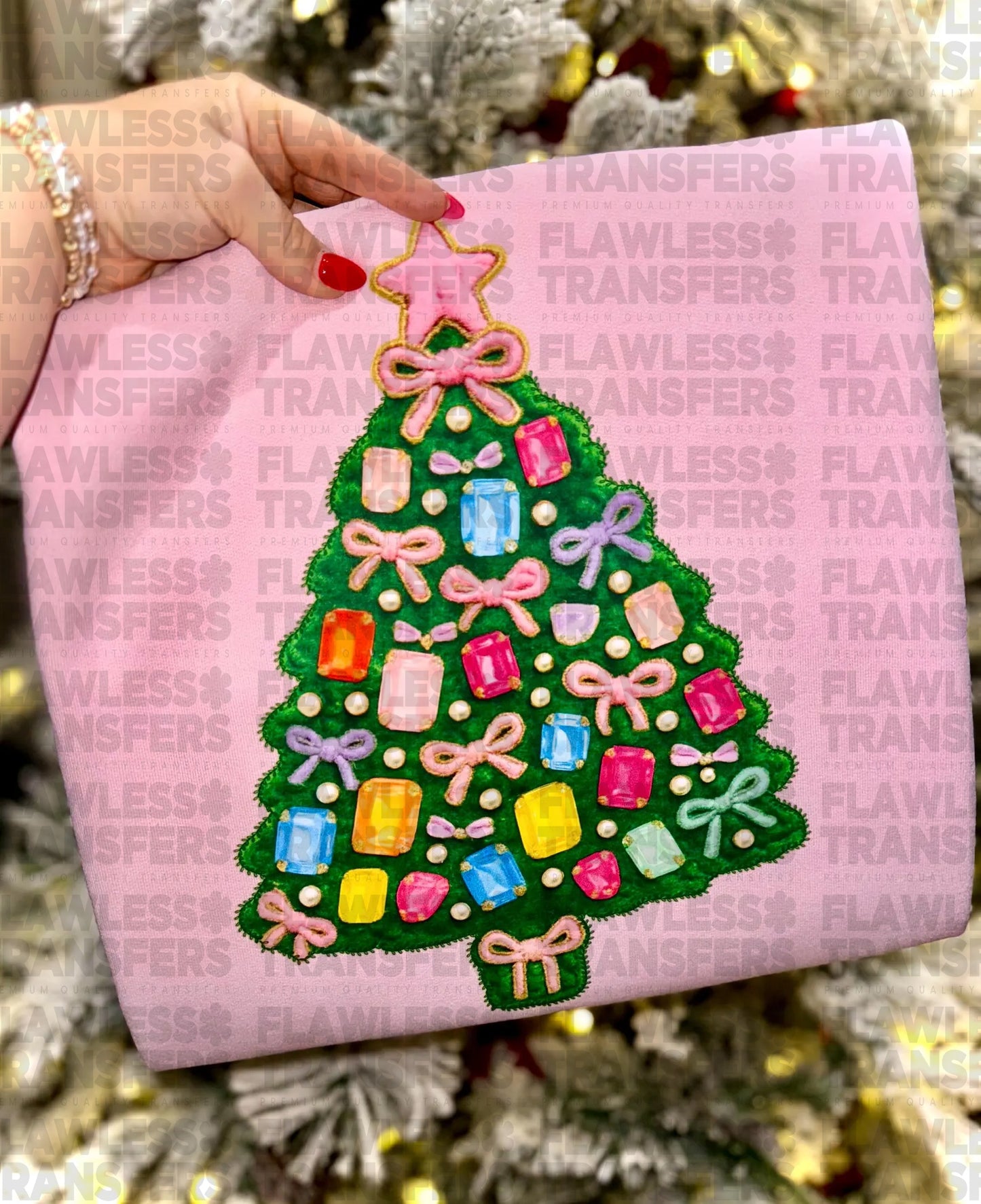 Christmas Tree Faux Yarn Jewels #2830 DTF Transfer