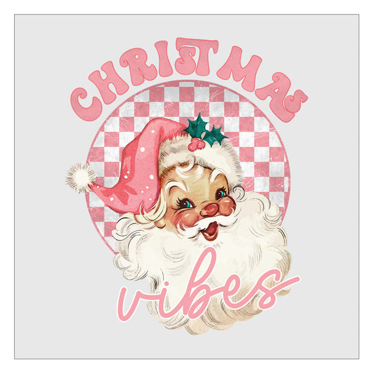 Christmas Vibes Vintage Santa - Pink DTF Transfer