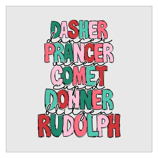 Dasher Dancer Reindeer Names - Retro DTF Transfer