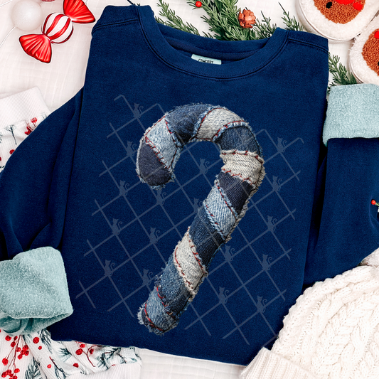 Denim Candy Cane Patchwork #2638 DTF Transfer