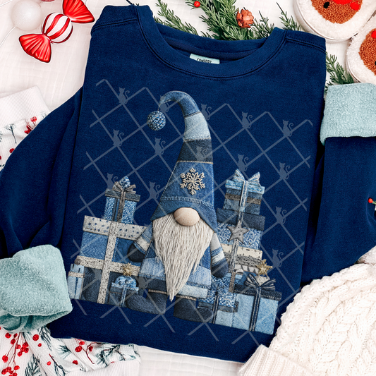 Denim Christmas Gnome Patchwork #2639 DTF Transfer