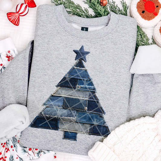 Denim Christmas Tree Patchwork #2640 DTF Transfer