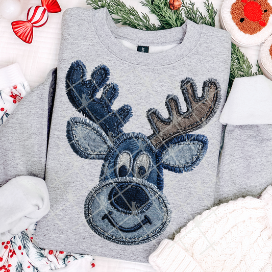 Denim Cute Reindeer Patchwork #2643 DTF Transfer