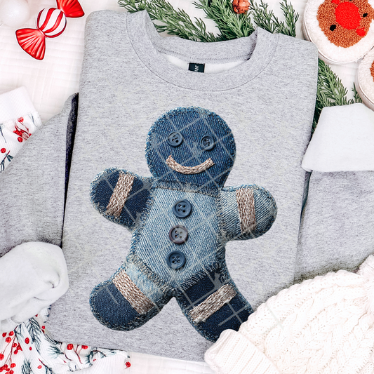 Denim Gingerbread Patchwork #2645 DTF Transfer
