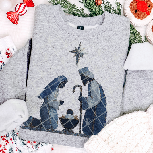Denim Nativity Patchwork #2646 DTF Transfer