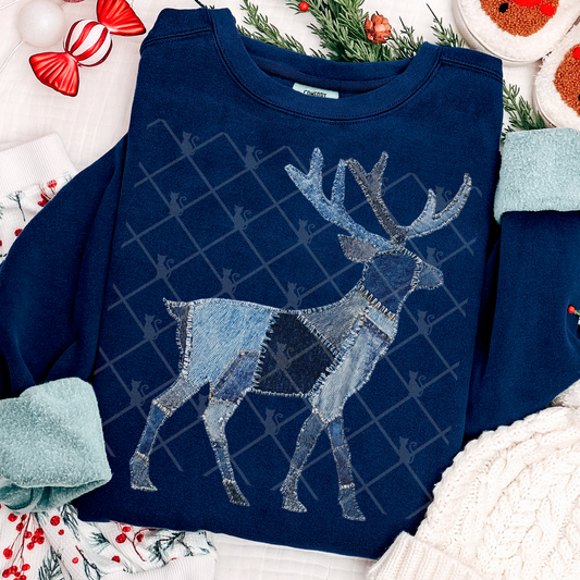 Denim Reindeer Patchwork #2650 DTF Transfer