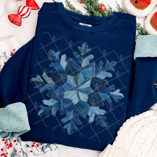 Denim Snowflake Patchwork #2654 DTF Transfer