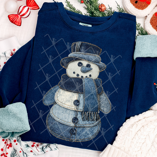 Denim Snowman Patchwork #2655 DTF Transfer