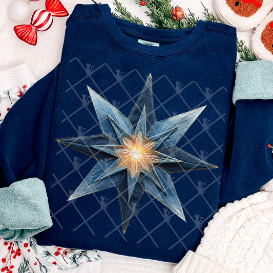 Denim Star Of Bethlehem Patchwork #2656 DTF Transfer