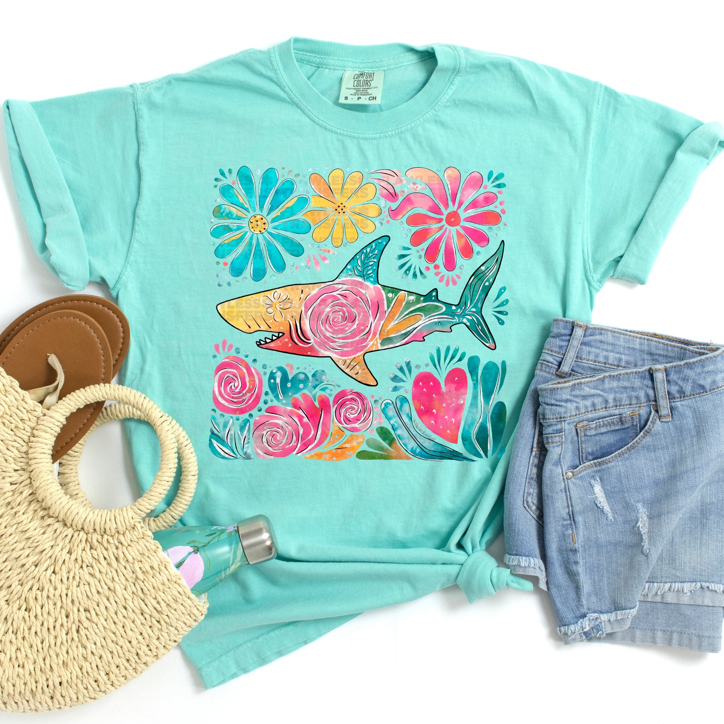 Floral Shark #2070 DTF Transfer