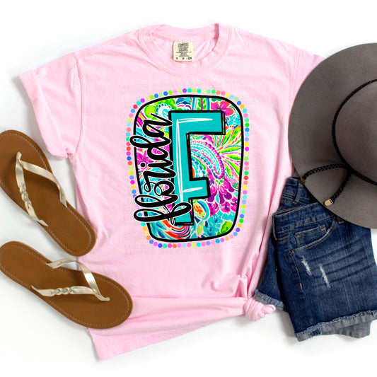 Florida Scribble Letter Bright Paisley Floral DTF Transfer