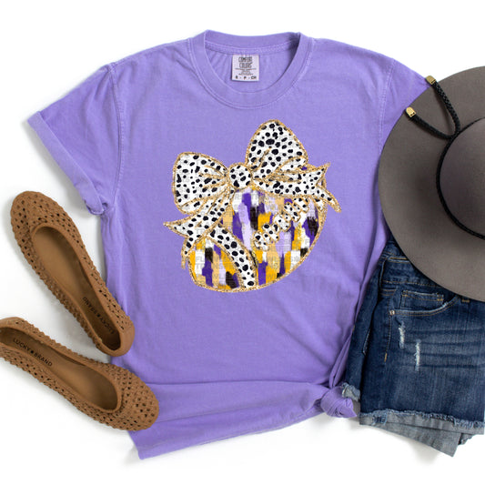 Football Purple and Yellow Brushstrokes Coquette Bow - Design 2 DTF Transfer