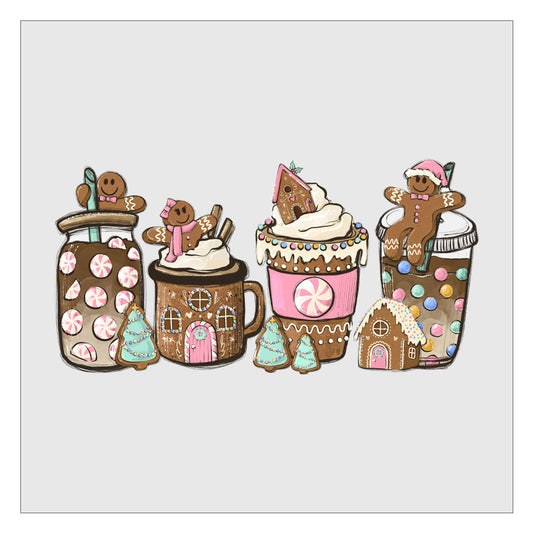 Gingerbread Coffee Latte - Pink DTF Transfer