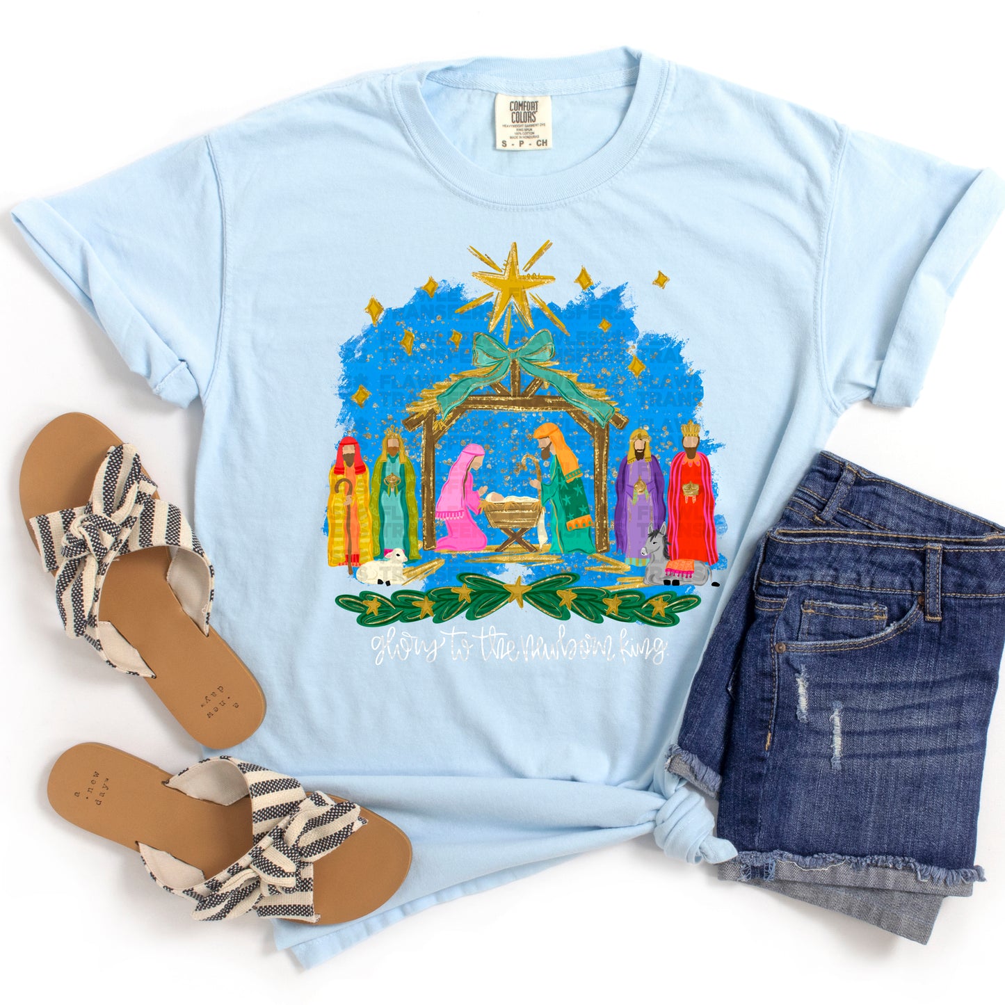 Glory To The Newborn King Blue Background #2832 DTF Transfer