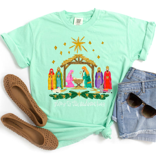 Glory To The Newborn King With Glitter No Coquette Bow #2836 DTF Transfer