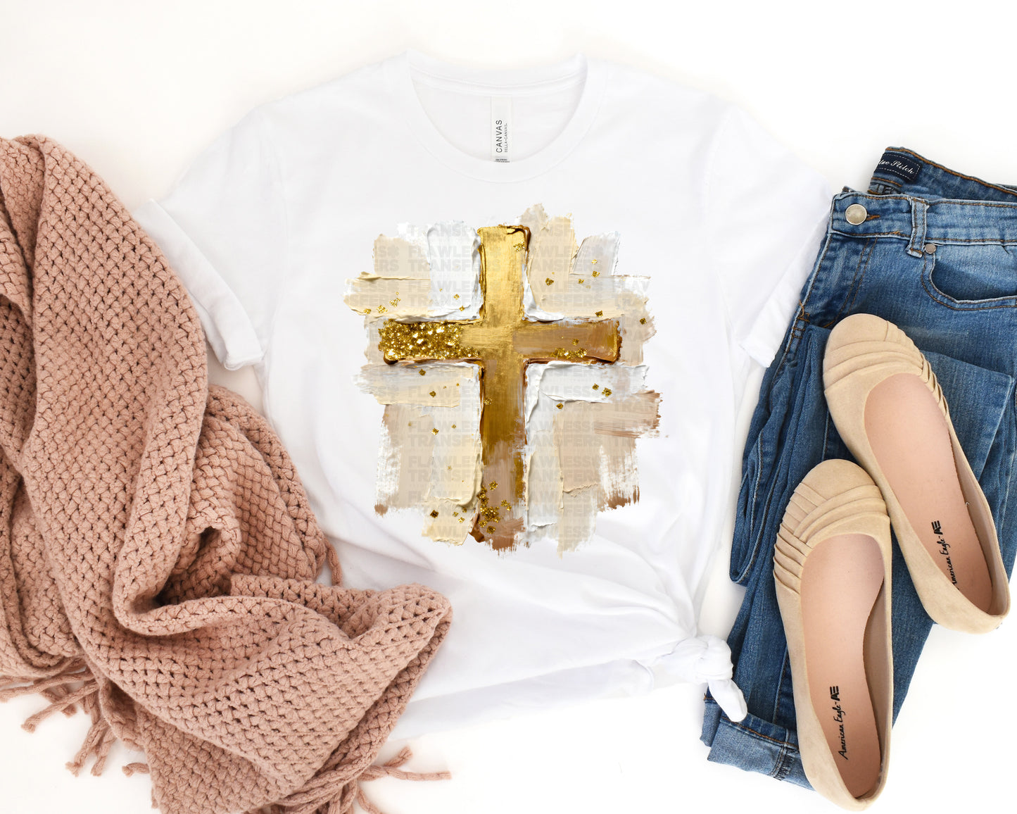 Gold Hand Painted Cross #2982 DTF Transfer