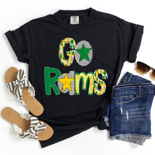 Go Rams - Green and Gold Foil Poppy Alpha DTF Transfer