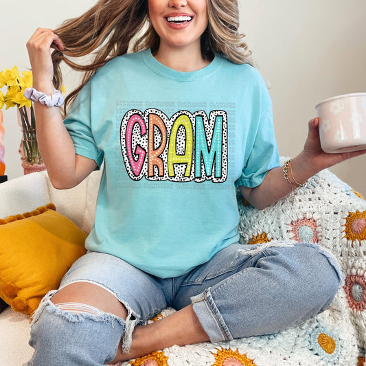 Gram Bright Color Doodle Dalmatian Dots DTF Transfer