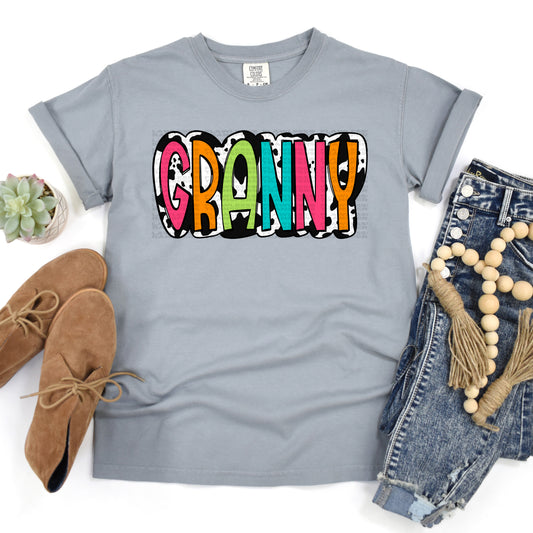 Granny Bright Doodle Cow Print DTF Transfer