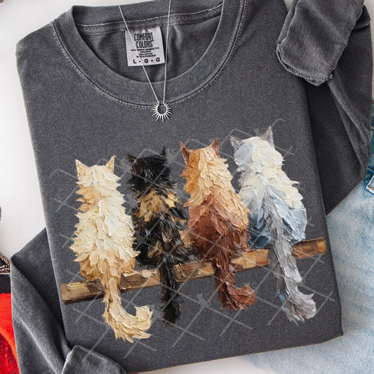 Hand Painted Cats On A Shelf #2759 DTF Transfer