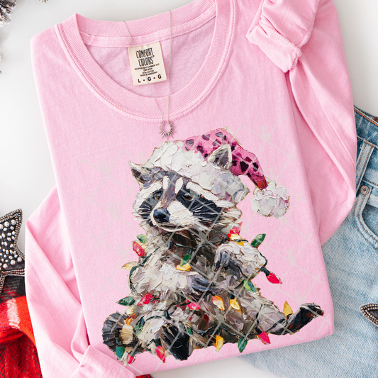 Hand Painted Christmas Feral Raccoon #2767 DTF Transfer